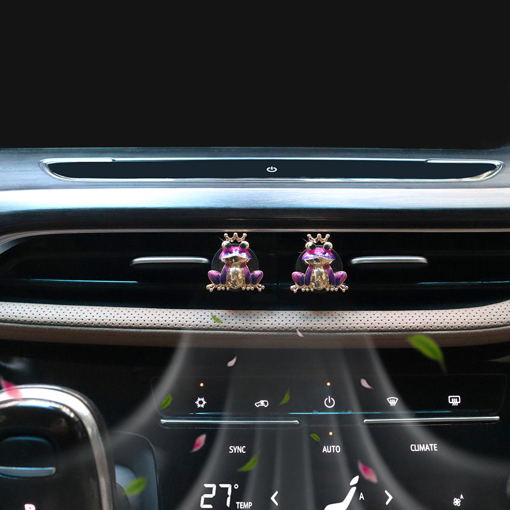 2pcs Purple Crown Alloy Frog Vent Clips Car Accessories, Amusing Car Diffuser