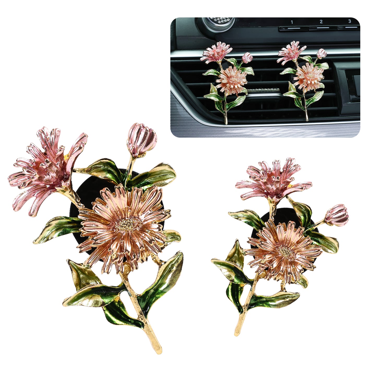 2pcs Gerbera Daisy Flowers Car Air Freshener Vent Clips,Flower Car Decoration,Peony Scent