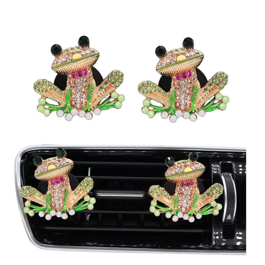 2pcs Bling Frog Car Air Freshener Vent Clips,Cute Colorful Rhinestones Alloy Frog,Vanilla Scent Tablets