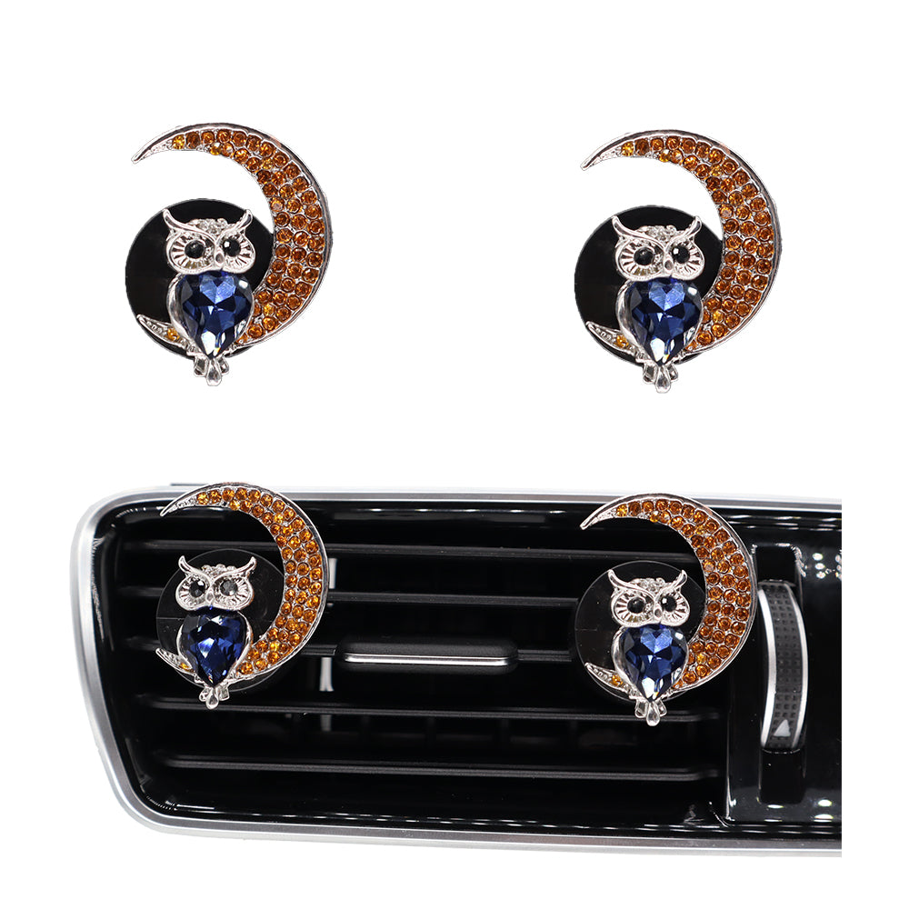 2pcs Bling Owl Moon Car Air Freshener Vent Clips,Dazzling Car Diffuser