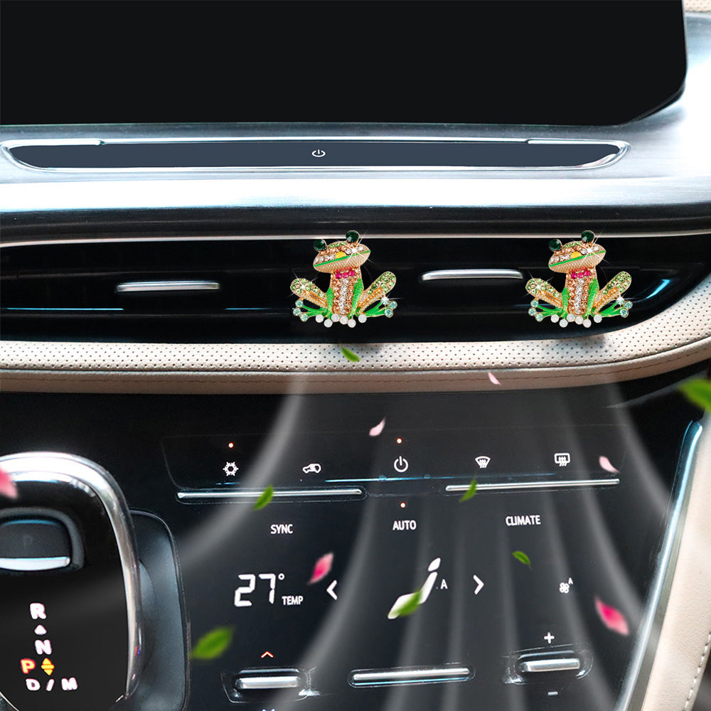 2pcs Bling Frog Car Air Freshener Vent Clips,Cute Colorful Rhinestones Alloy Frog,Vanilla Scent Tablets