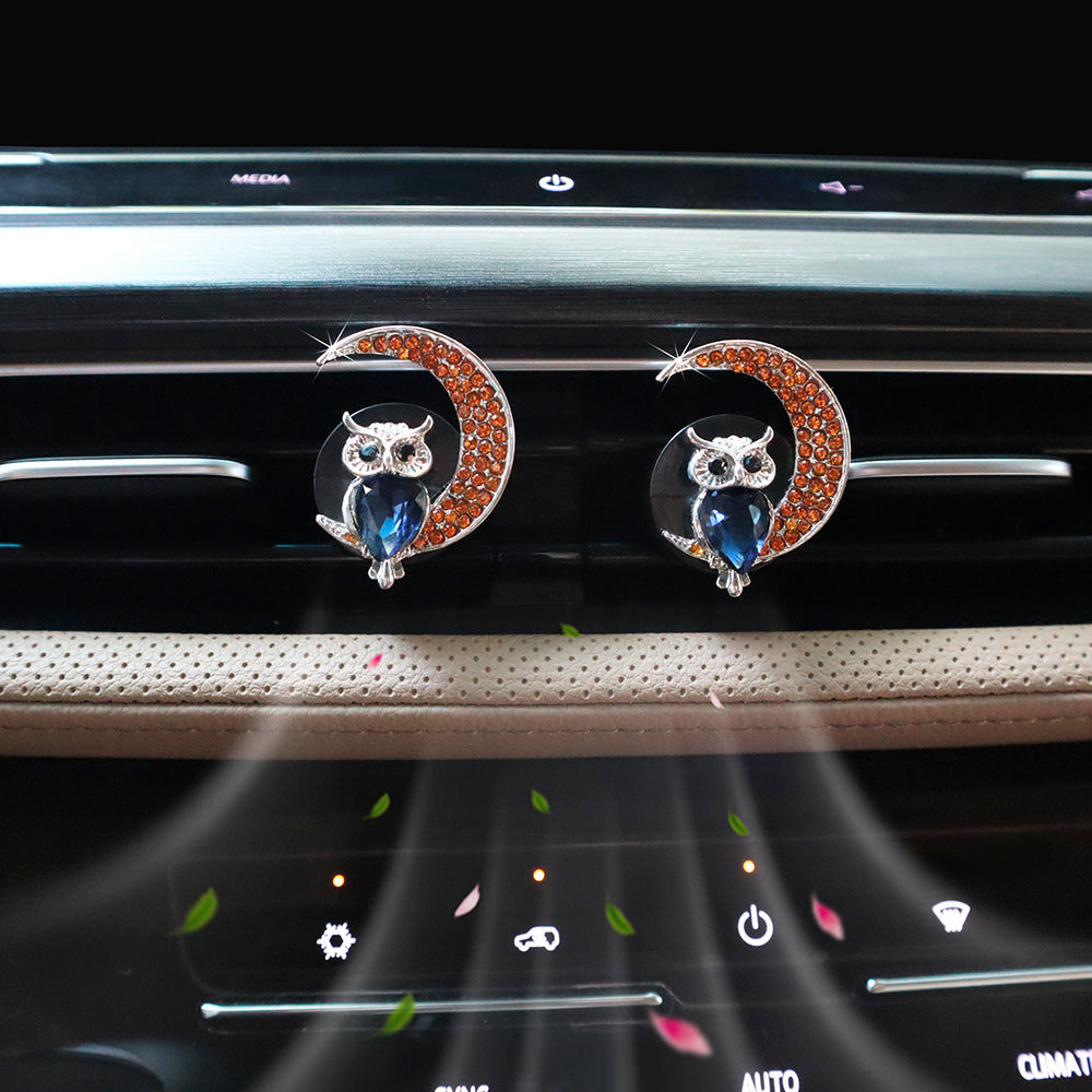 2pcs Bling Owl Moon Car Air Freshener Vent Clips,Dazzling Car Diffuser