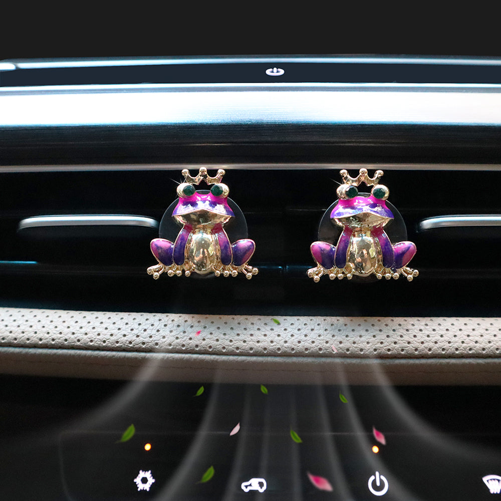 2pcs Purple Crown Alloy Frog Vent Clips Car Accessories, Amusing Car Diffuser