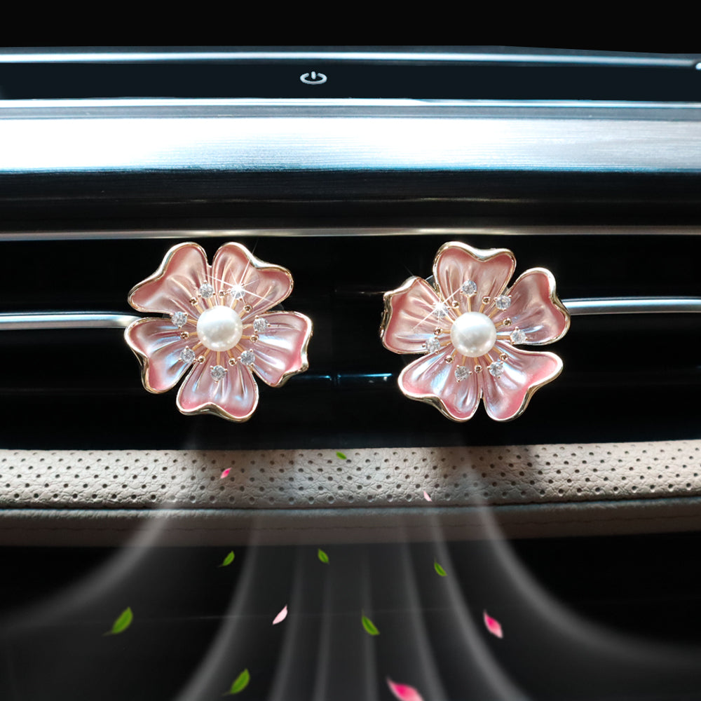2pcs Car Air Freshener Vent Clips Zircon Brass Flowers Bling Car Decorations,Refillable Car Diffuser Car Charm
