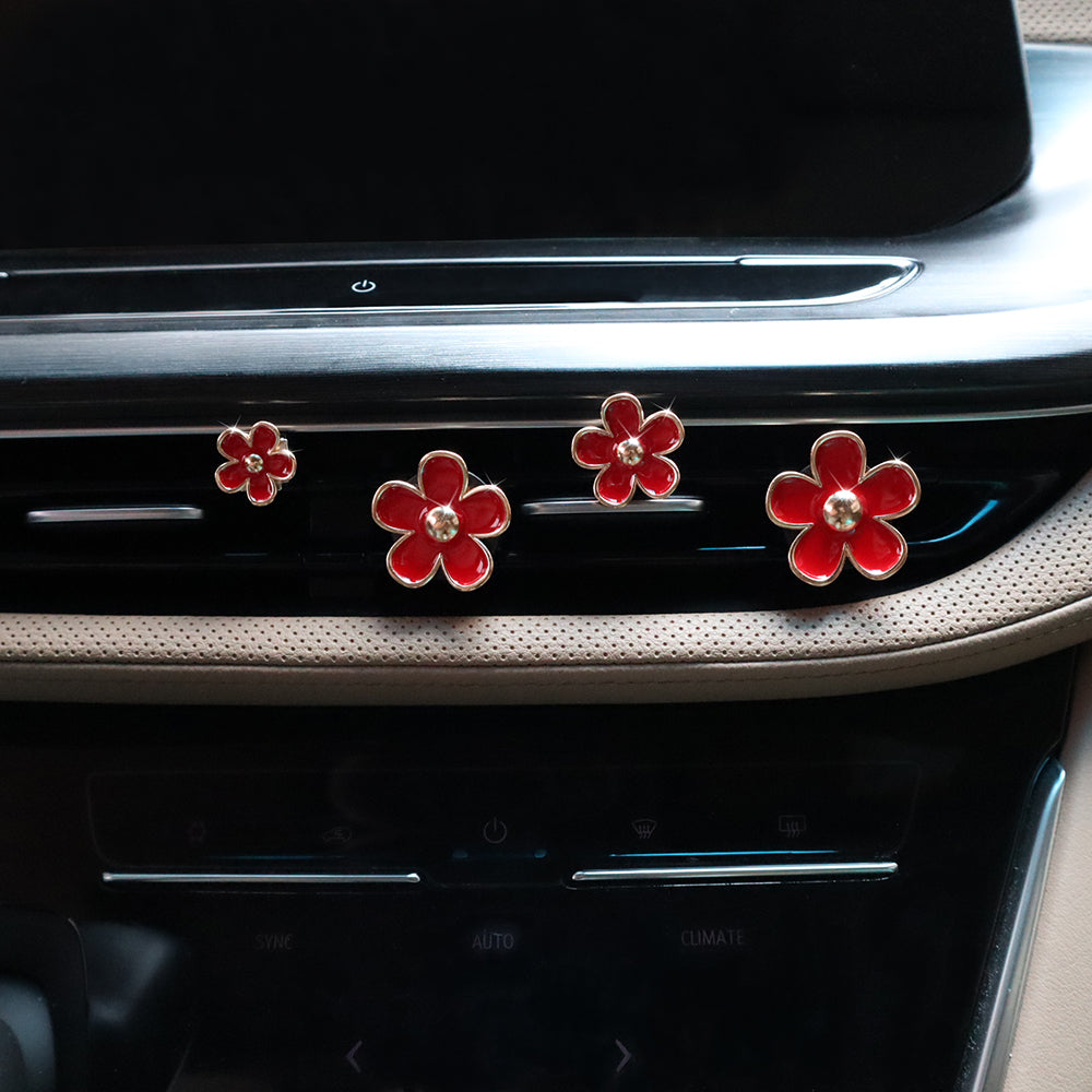 4pcs Red Daisy Flowers Air Freshener Car Vent Clips,Women Flower Car Accessories,Lavender Scent