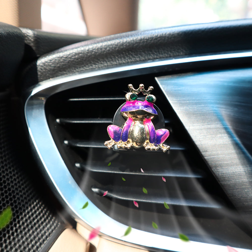 2pcs Purple Crown Alloy Frog Vent Clips Car Accessories, Amusing Car Diffuser