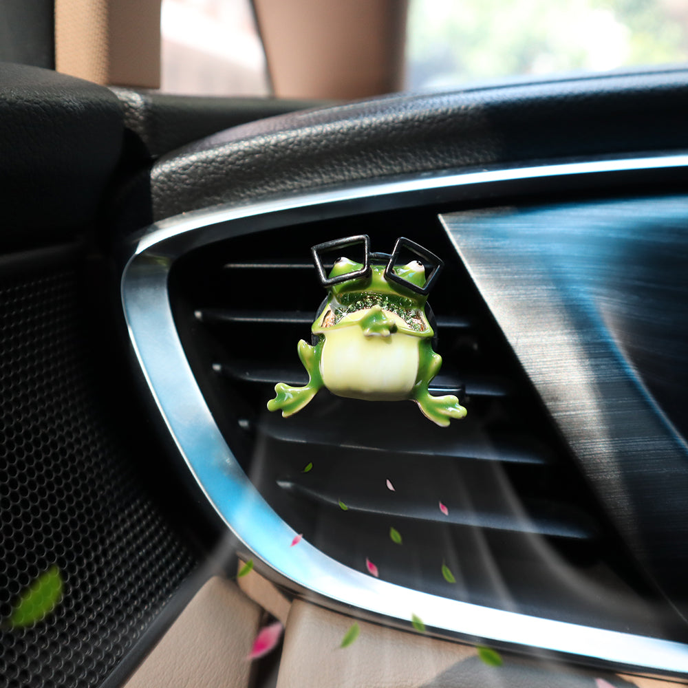 2pcs Scholar Frog Cute Car Air Freshener Vent Clips,Cute Green Eyeglasses Frog Vent Clips Car Accessories