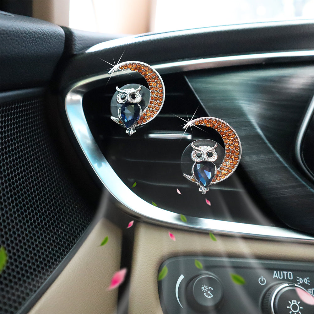 2pcs Bling Owl Moon Car Air Freshener Vent Clips,Dazzling Car Diffuser