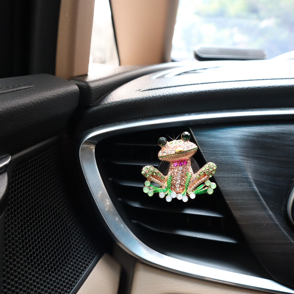 2pcs Bling Frog Car Air Freshener Vent Clips,Cute Colorful Rhinestones Alloy Frog,Vanilla Scent Tablets