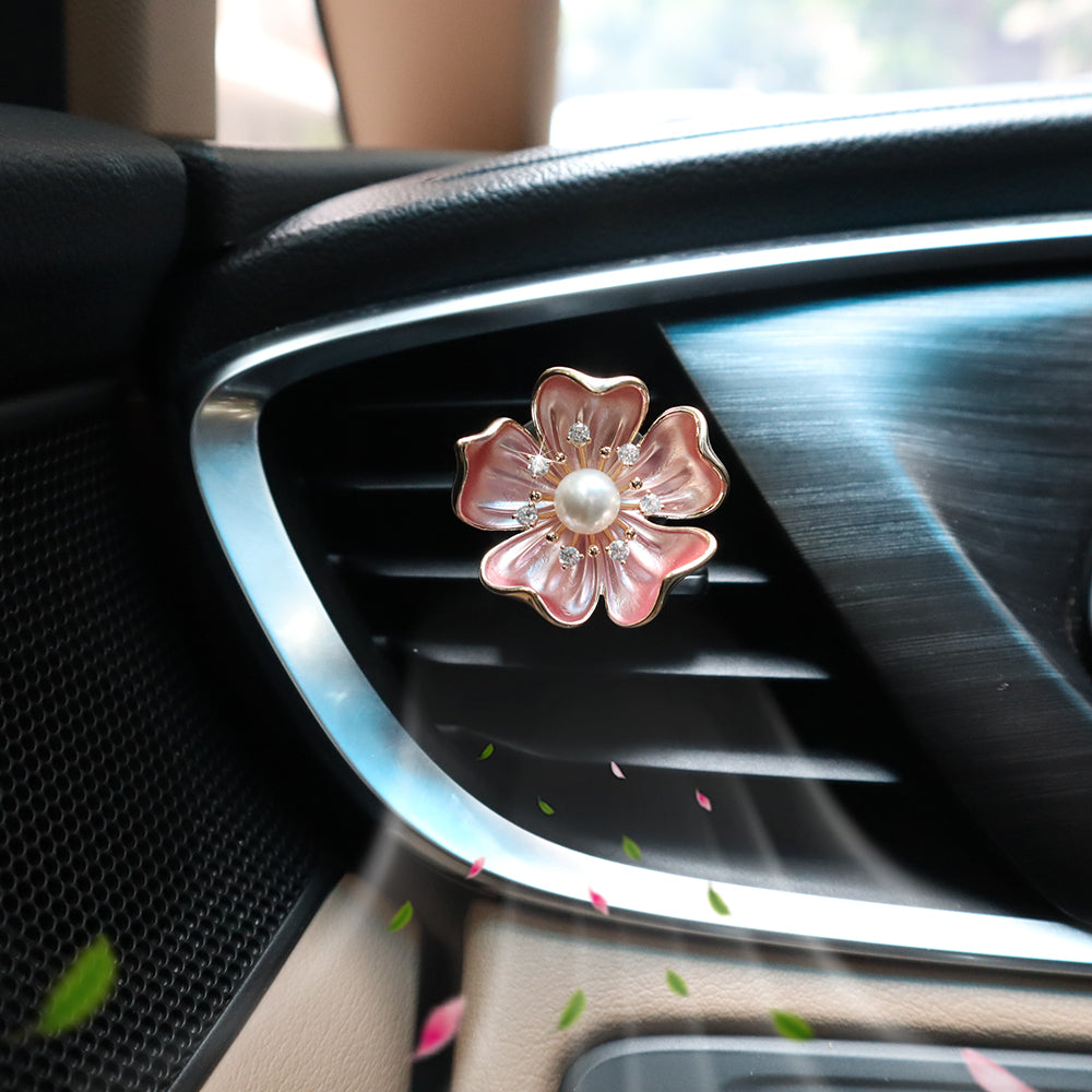 2pcs Car Air Freshener Vent Clips Zircon Brass Flowers Bling Car Decorations,Refillable Car Diffuser Car Charm