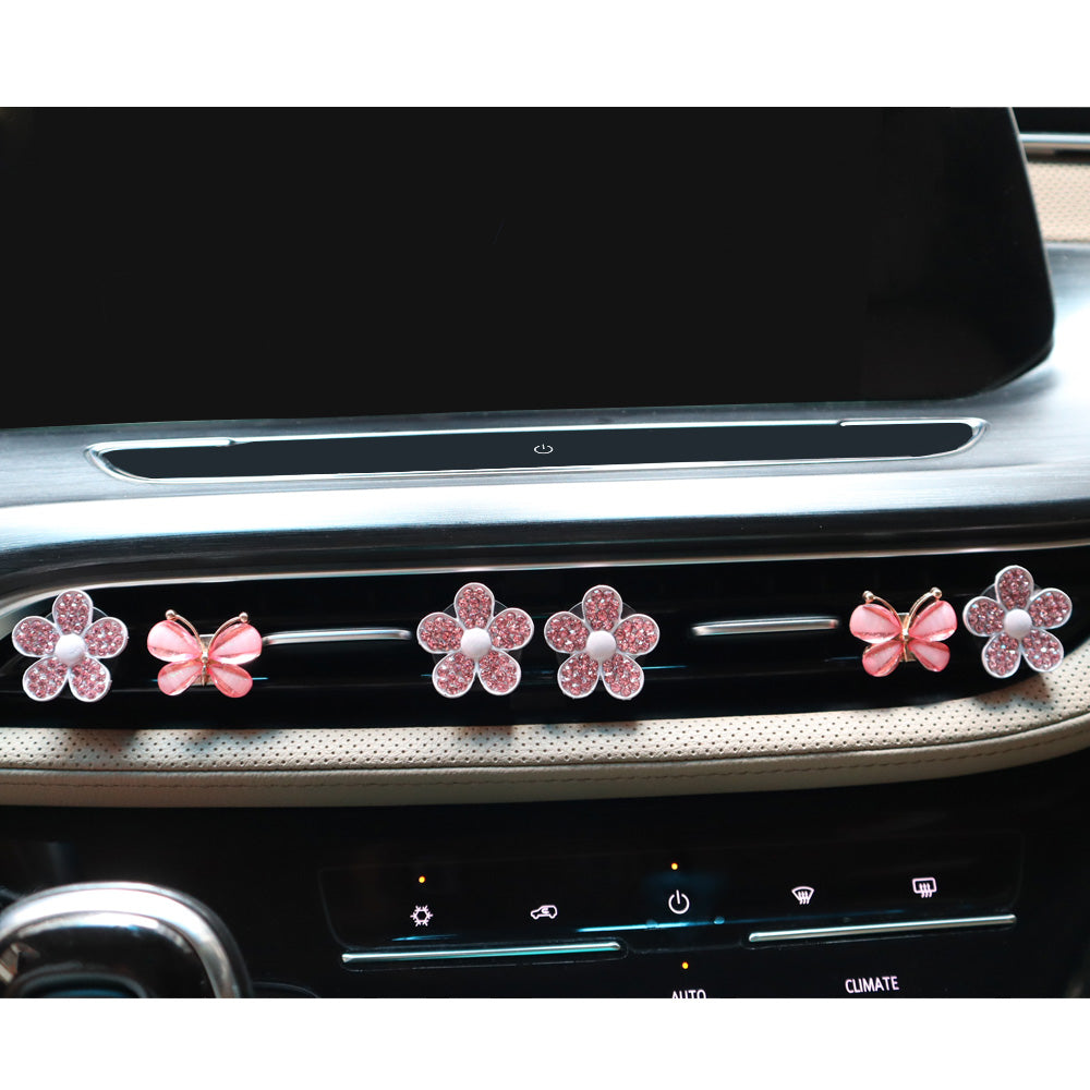 Bling Flo4pcs Bling Flowers and 2pcs Cute Butterflies Vivid Car Air Freshener Vent Clips Car Accessories