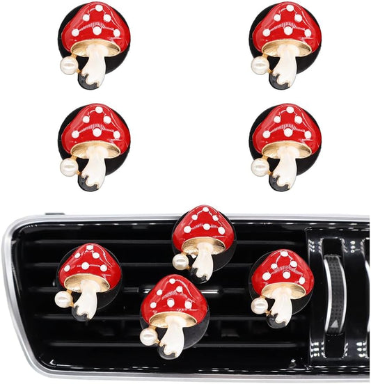 4pcs Red Mushroon Refillable Car Air Freshener Vent Decoration Clips Car Diffuser,Bloom Scent