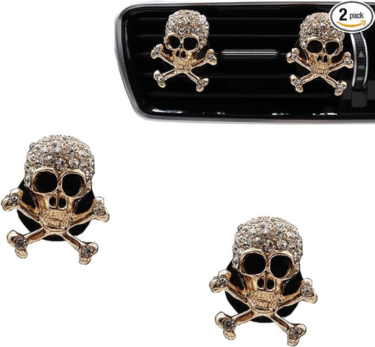 2pcs Bling Skull Car Air Freshener Vent Clips,Golden Hush Skull Car Accessories