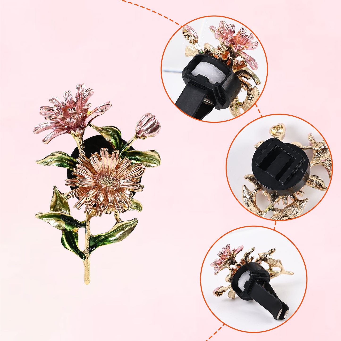 2pcs Gerbera Daisy Flowers Car Air Freshener Vent Clips,Flower Car Decoration,Peony Scent