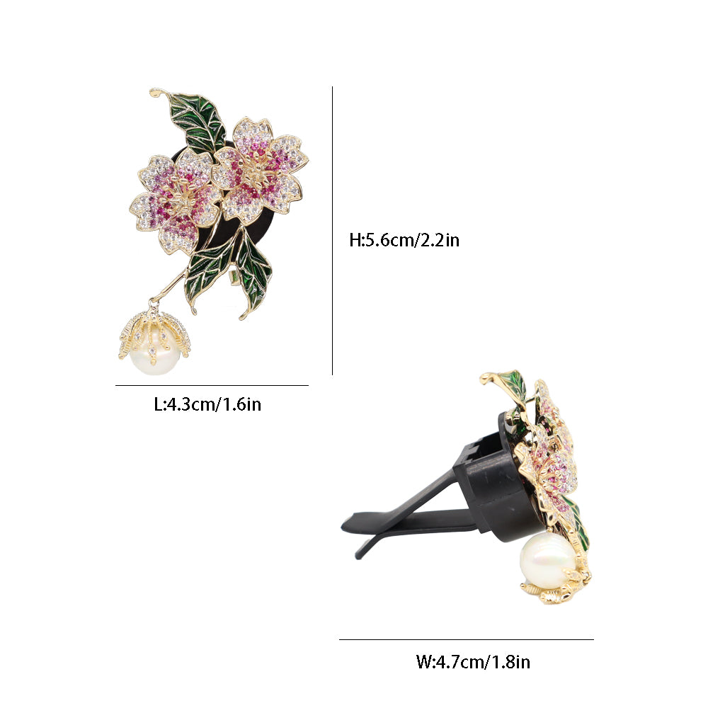 2pcs Elegant Zircon Pink Brass Alloy Flower Pendant Car Air Freshener Vent Clips,Lavender Car Scent