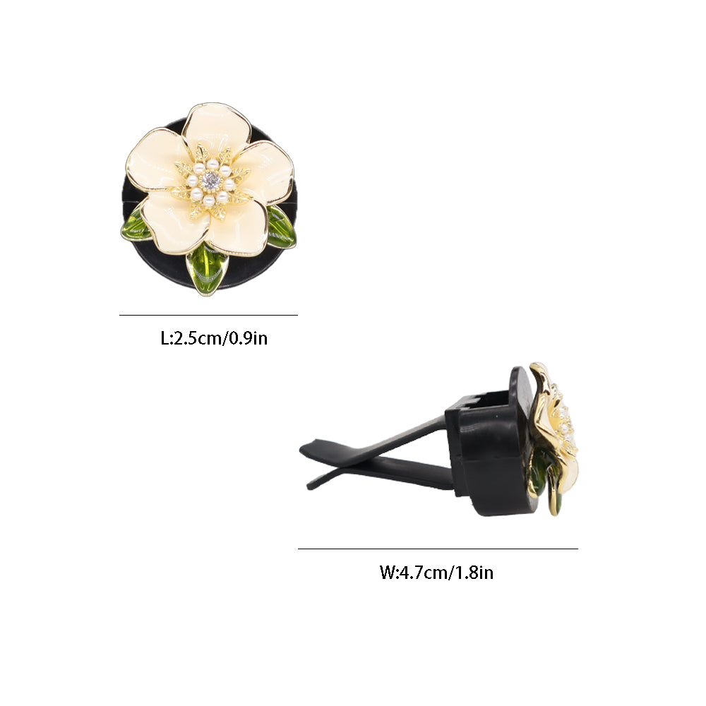2pcs Gardenia Flower Car Air Freshener Vent Clips,Zircon Enamel Flowers Car Accessories,Peony Scent